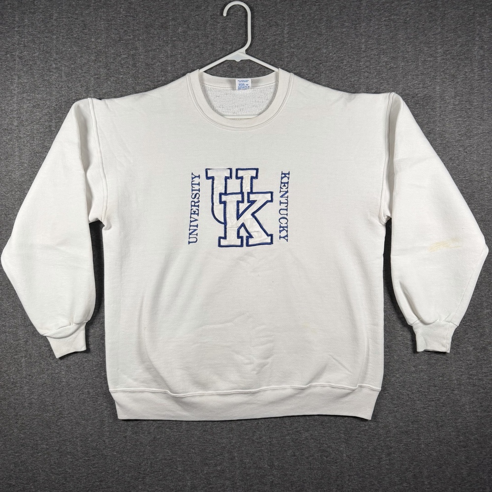 Vintage Kentucky Wildcats UK Sweatshirt XL White Embroidered Jerzees USA 90s